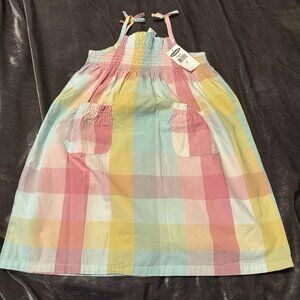 Vintage Y2K NWT Old Navy Pastel Plaid Smocked Toddler Sun Dress Pockets 4T